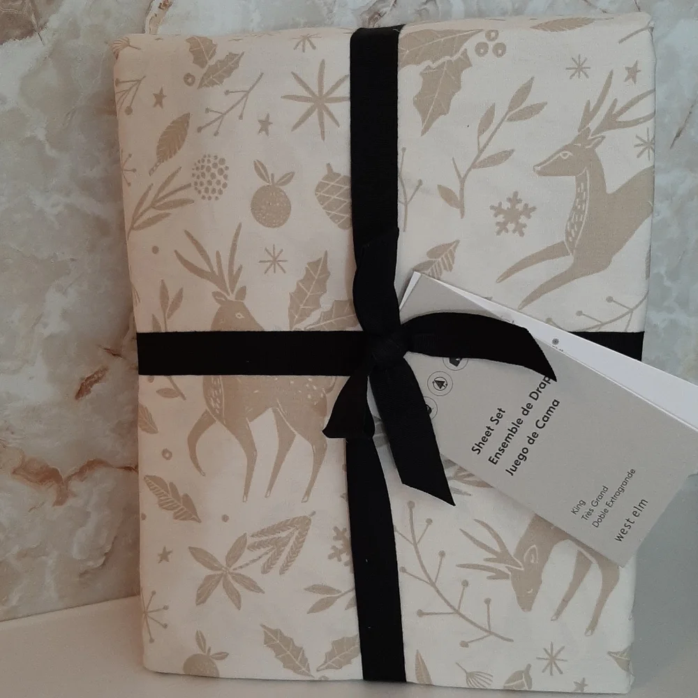 West Elm Scandi Deer Percale King Sheet Set
